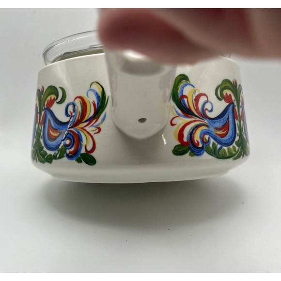 Vtg Villeroy & Boch Rooster Design Fondue Pot With Glass Insert & Lid Porcelain - Picture 11 of 16